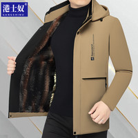 港士奴冬季新款中年男士加绒加厚棉服休闲保暖棉衣百搭外套爸爸装