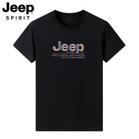 JEEP SPIRIT JEEPSPIRIT夏季男纯棉短袖t恤圆领宽松半袖大码体恤男装黑色上衣
