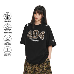 404MOBGANG 豹纹刺绣美式复古短袖T恤