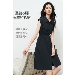 晚白 【收腰系带】干练通勤衬衫连衣裙