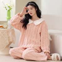 香蜜闺秀 女士加厚保暖长袖家居服套装 虾粉 XL