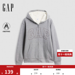 Gap 000910111 仿羊羔绒宽松连帽卫衣 灰色 M