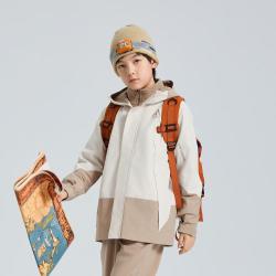 特步 时尚风衣摇粒绒内胆保暖舒适男童女童秋季纯色日常百搭上衣两件套
