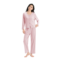 松山棉店 薄荷罗纹带胸垫凉感家居服套装 粉色 M 三件套