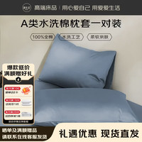 源生活全棉水洗棉枕套100%纯棉枕头套枕芯套一对装 雾蓝灰 48x74cm