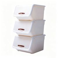 禧天龙 翻盖收纳箱 大号衣物内衣整理箱零食儿童玩具前开式储物箱  35L 3个装奶白 前开翻盖