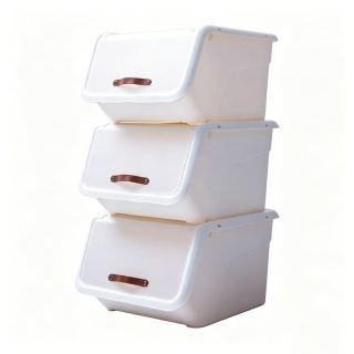 禧天龙 翻盖收纳箱 大号衣物内衣整理箱零食儿童玩具前开式储物箱  35L 3个装奶白 前开翻盖