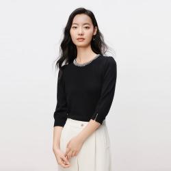 Koradior 春秋优雅珠饰简约百搭针织衫女