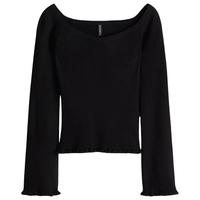 H&M 女装罗纹V领露肩长袖针织衫