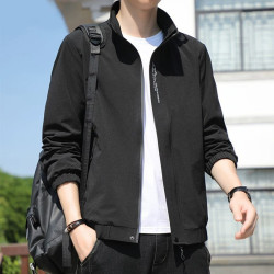 库与杉 男士外套春秋季2026新款简约立领男装宽松休闲无帽加绒夹克上衣服