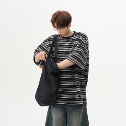 QOTRIOCK 美式重磅海魂衫短袖男夏季新款潮宽松休闲撞色廓形五分袖百搭上衣