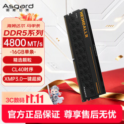 阿斯加特 16GB DDR5 4800 台式机内存条 海姆达尔 马甲条 精选颗粒 CL40 黑厚甲 AI电脑配件升级