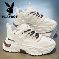 PLAYBOY 鞋子男鞋2026秋冬季新款男士休闲运动老爹鞋男潮流厚底透气小白鞋 白色 CPL1259985 39