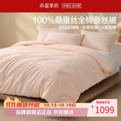 水星家纺 A类抑菌100%桑蚕丝春秋被芯60支全棉刺绣四季被子 全棉桑蚕丝春秋被220×240cm