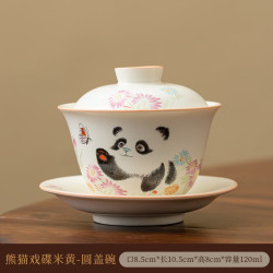 熊猫米黄三才盖碗