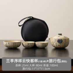 火石红青花兰亭序茶壶