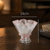 紫香凝 碎冰纹蝴蝶结玻璃花瓶法式仙女风高级感客厅插花水培鲜花桌面摆件