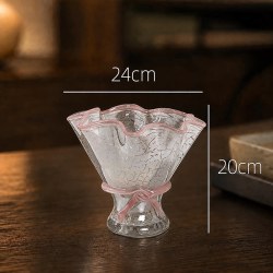 紫香凝 碎冰纹蝴蝶结玻璃花瓶法式仙女风高级感客厅插花水培鲜花桌面摆件