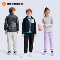 moodytiger 儿童长裤抓绒保暖冬男童裤子透气弹力简约女童运动裤 炭黑色 160