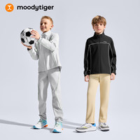 moodytiger 男童外套防风拒水春秋款儿童上装梭织立领弹力童装休闲户外运动衣 炭黑色 140