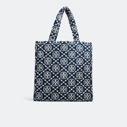 TORY BURCH 双T标志菱格花纹满印大容量通勤Tote包购物袋手提单肩包