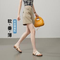 ESE-Y 经典翻盖口袋软薄牛仔短裤女26夏四分阔腿裤