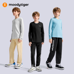 moodytiger 男童长袖T恤吸湿排汗春秋款儿童上衣柔软弹力简约休闲户外运动衣 炭黑色 140