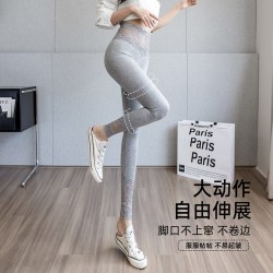 锦雅芊莫代尔蕾丝花边打底裤女高腰紧身薄款显瘦弹力九分裤外穿