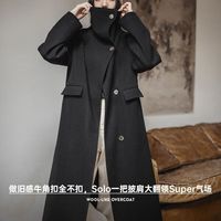 马登 新款五折！黑色毛呢大衣冬季感酷飒百搭翻领长款风衣外套 驼色(多款可选)