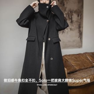 马登 新款五折！复古经典黑色毛呢大衣 驼色 M码
