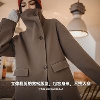 马登 复古经典黑色毛呢大衣 驼色 M码