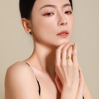 88VIP：梦金园 古法足金999素圈小方戒指环生日节日礼物送女生