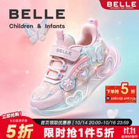 百丽 童鞋女童闪灯运动鞋秋季新款儿童透气老爹鞋宝宝休闲时尚发光鞋子 粉色 26 码