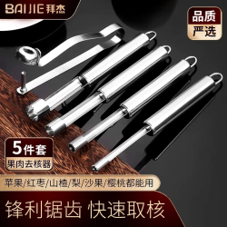 拜杰 红枣去核器樱桃苹果去核神器去核工具山楂去籽抽芯器水果果肉分离器不锈钢 5件套