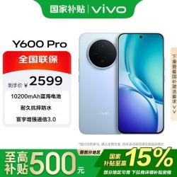 vivo Y600 Pro 12+256G 浩渺蓝 10200mAh耐超低温蓝海电池 耐久抗摔防水认证 拍照 AI手机