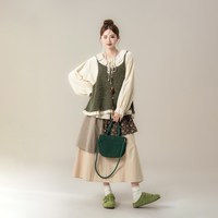 Nurture One 妮茨维 杏色娃娃领衬衫不规则半身裙女士套装