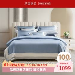水星家纺 100支新疆长绒棉四件套纯棉床单枕套被罩酒店套件 维纳岚黛四件套 1.5米床
