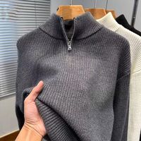 马登 秋冬款新款拉链慵懒立领毛衣宽松男款休闲百搭设计针织衫纯色外套