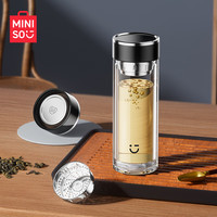 名创优品 双层加厚玻璃杯高硼硅带茶隔茶水分离男士儿童水杯子 钢琴黑360mL