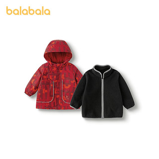巴拉巴拉 儿童棉服两件套 红色捉迷藏小熊 80cm