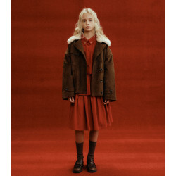 ELLE kids ELLEKIDS童装 真五折!绗棉毛领复古仿麂皮绣花外套