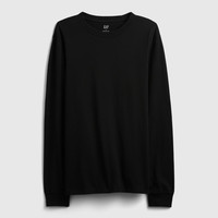 Gap 男女装秋季基础款纯棉圆领常规长袖T恤上衣美版795651 黑色 S 美码  M亚洲码175/92A