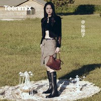 天美意 双11预售天美意千金靴厚底长筒靴女款骑士靴皮靴