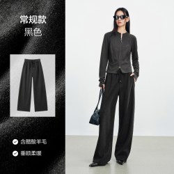 太平鸟 黑色醋酸羊毛针织卫裤运动裤女秋冬加绒裤子休闲梨妹弯刀裤