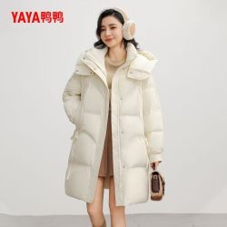 YAYA 鸭鸭 女士羽绒服 加厚2025时尚羽绒服休闲冬季中长款连帽百搭保暖外套