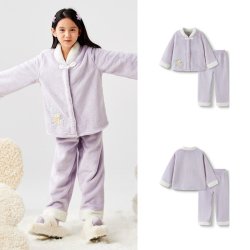 巴拉巴拉 女童睡衣套装冬季加厚法兰绒儿童国风家居服盘扣保暖外出