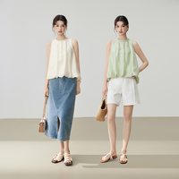 米莱达 法式天丝露肩无袖衬衫女2025夏季新款宽松罩衫女挂脖上衣