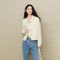 太平鸟 简约翻领亚麻外套女短款正肩合体上衣女通勤外套小个子友好