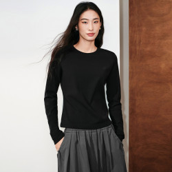 太平鸟 简约修身打底衫上衣内搭正肩抗菌长袖T恤女秋