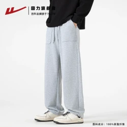 回力 纯棉休闲裤子男款春秋款2026新款直筒裤男生垂感宽松运动长裤